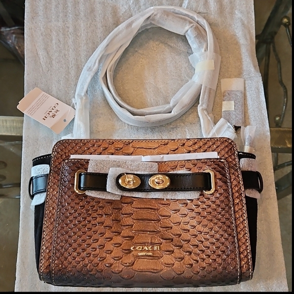 Coach Blake Crossbody Bag Metallic Snake Embossed Bronze Leather Gold Hdwr NWT - Picture 16 of 16